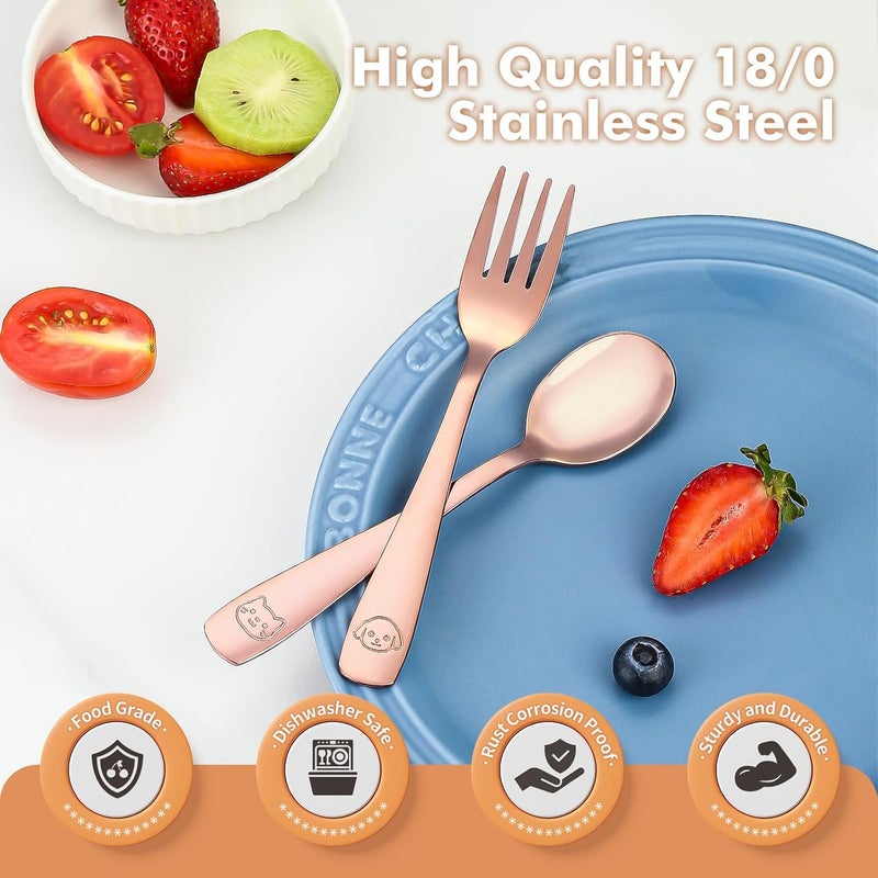 DRKIO Stainless Steel Toddler Utensils Set - 12 Pieces Kids Silverware Set Children Safe Food Grade Small Forks and Spoons Dishwasher Safe Mirror Polished - Image 4